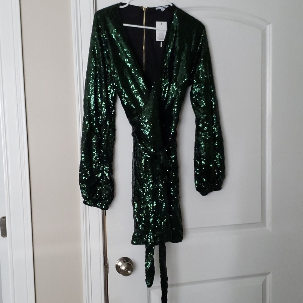 Green mini sequin dress